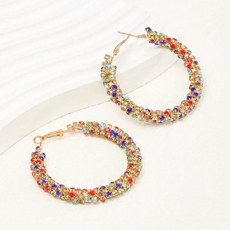 Aoaome Retro Chic Colored Diamond Hoop Earrings