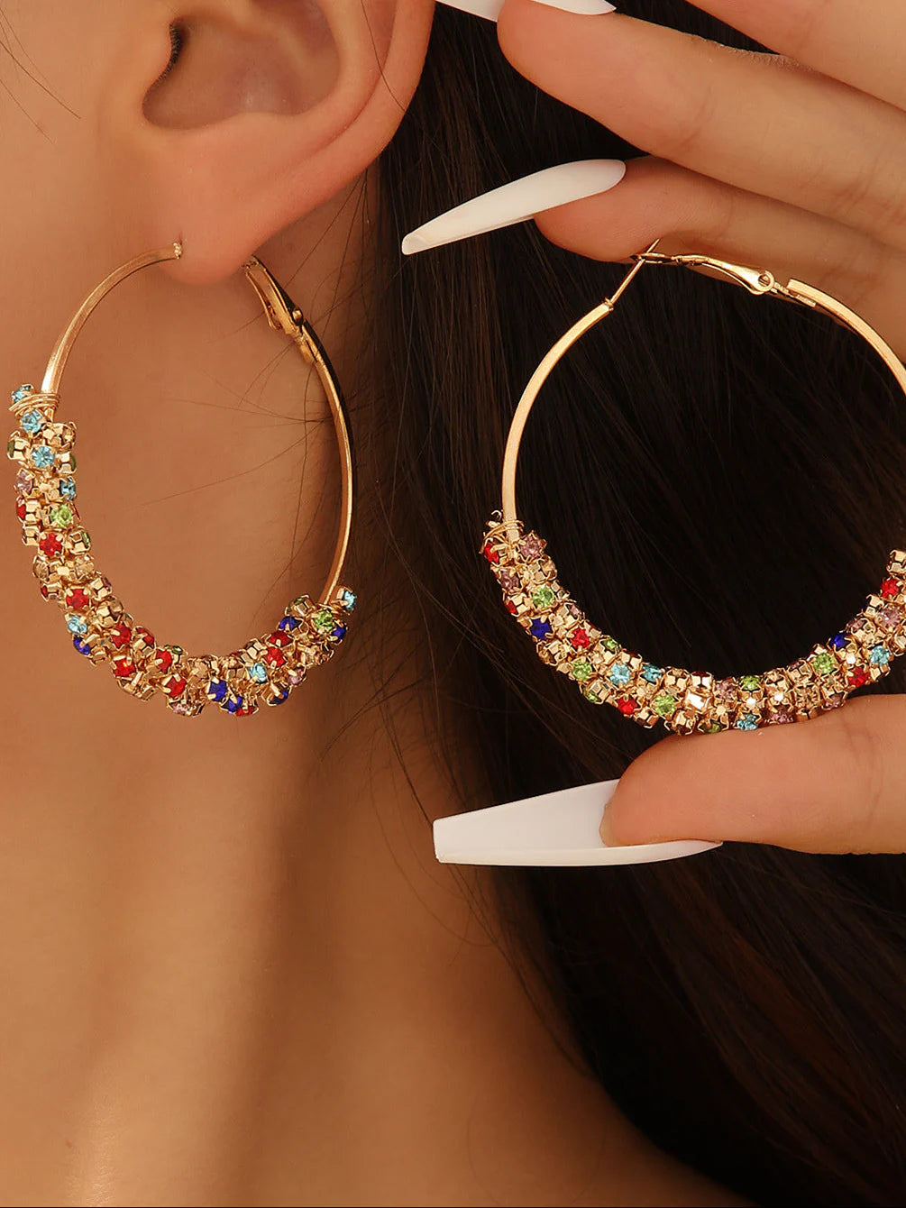 Aoaome Retro Chic Colored Diamond Hoop Earrings