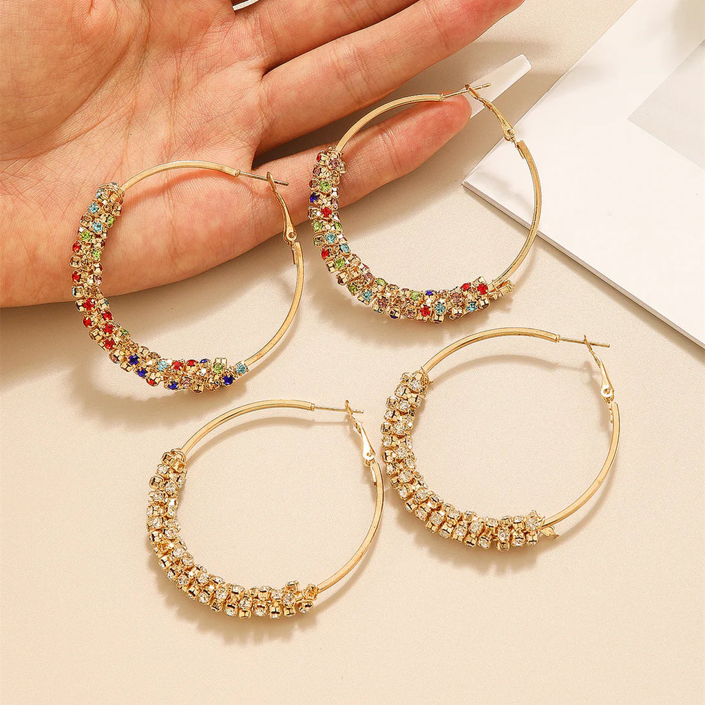 Aoaome Retro Chic Colored Diamond Hoop Earrings