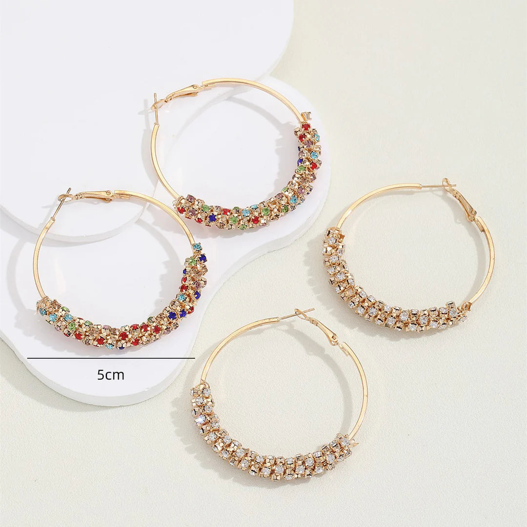 Aoaome Retro Chic Colored Diamond Hoop Earrings