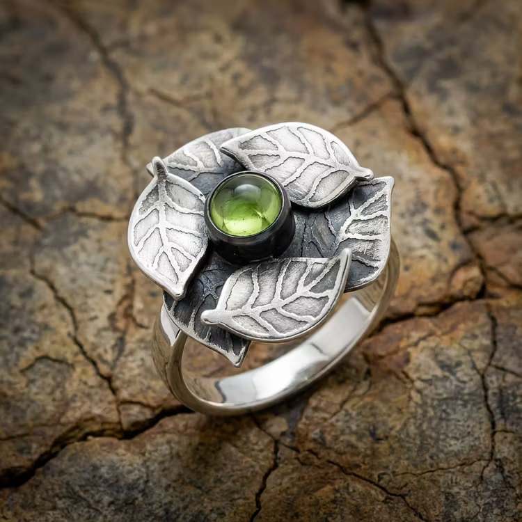 Aoaome Retro Floral Leaf Green Gemstone Rings
