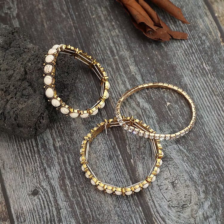 Aoaome Retro Inlaid Turquoise Rhinestone Bracelets