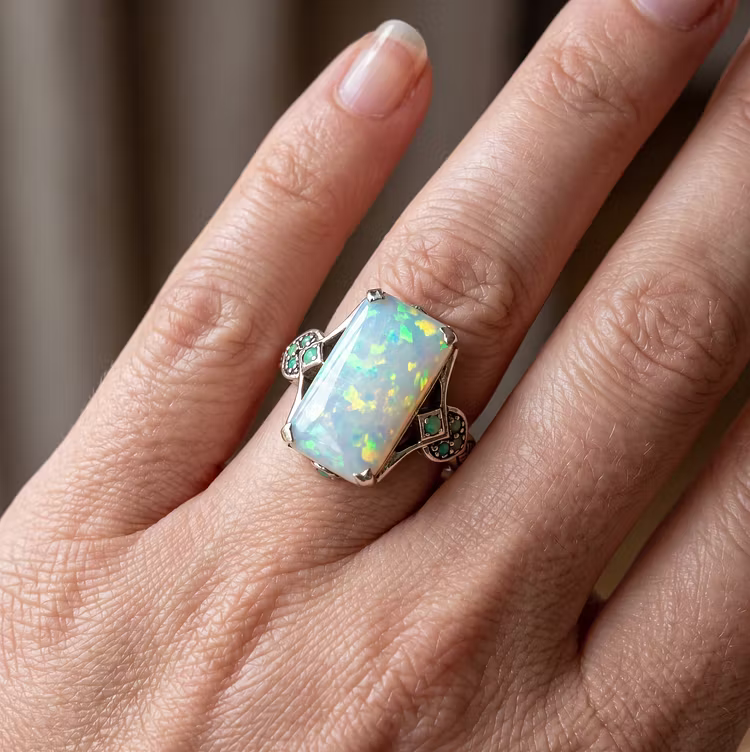 Aoaome Retro Ornate Opal Gemstone Cocktail Rings