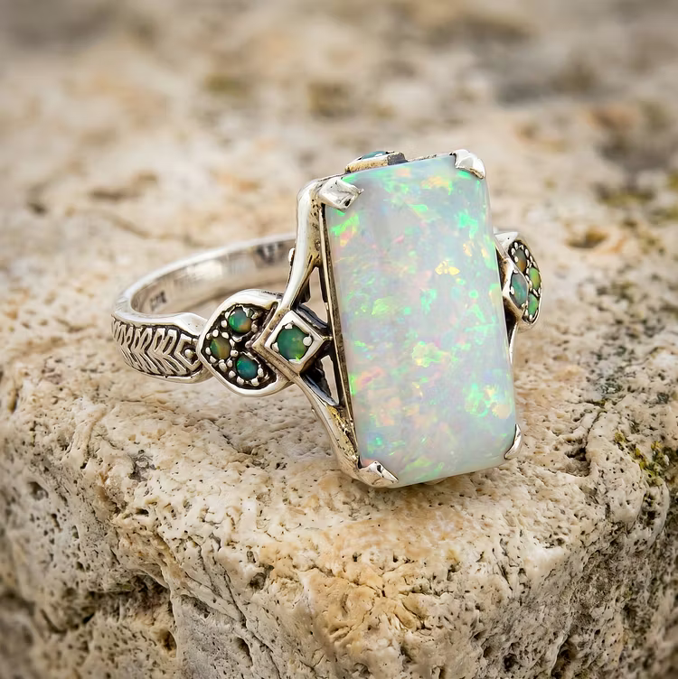 Aoaome Retro Ornate Opal Gemstone Cocktail Rings