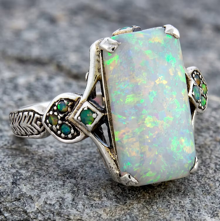 Aoaome Retro Ornate Opal Gemstone Cocktail Rings