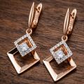 Aoaome Rose Gold Geometric Square Diamond Dangle Earrings