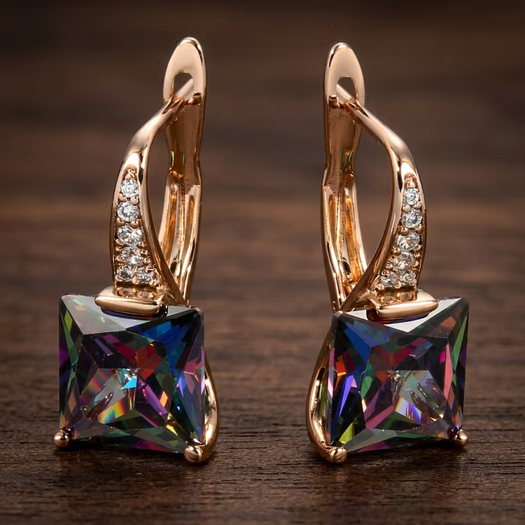 Aoaome Rose Gold Square Mystic Topaz Leverback Earrings