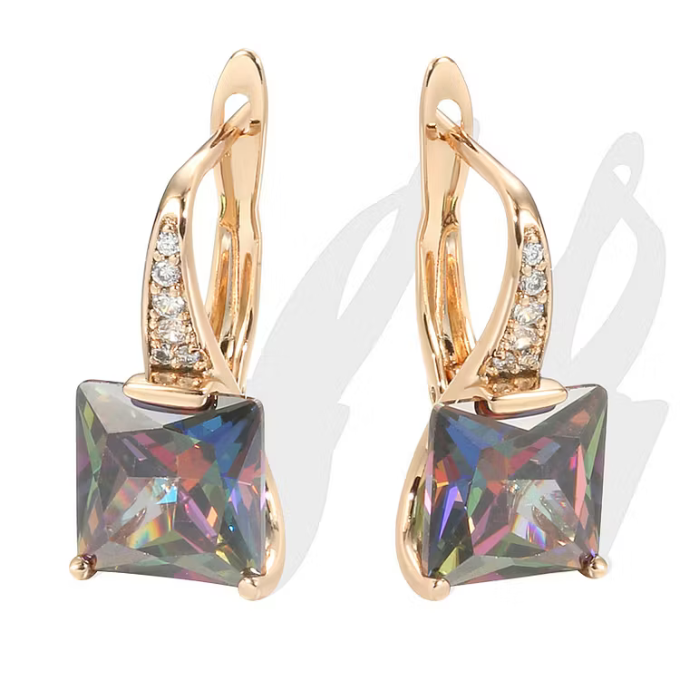 Aoaome Rose Gold Square Mystic Topaz Leverback Earrings