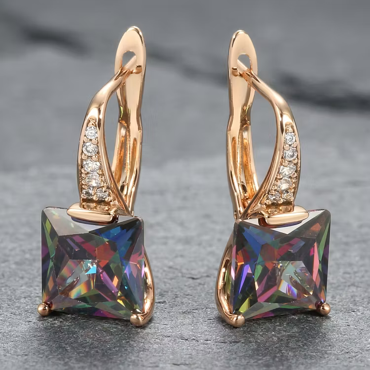 Aoaome Rose Gold Square Mystic Topaz Leverback Earrings