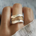 Aoaome Silver Golden Threads Rings