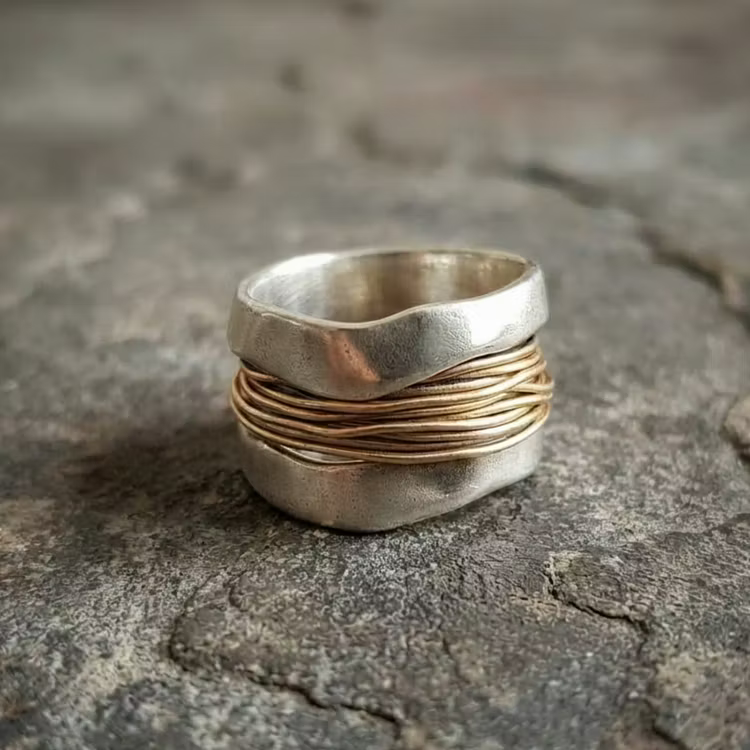 Aoaome Silver Golden Threads Rings