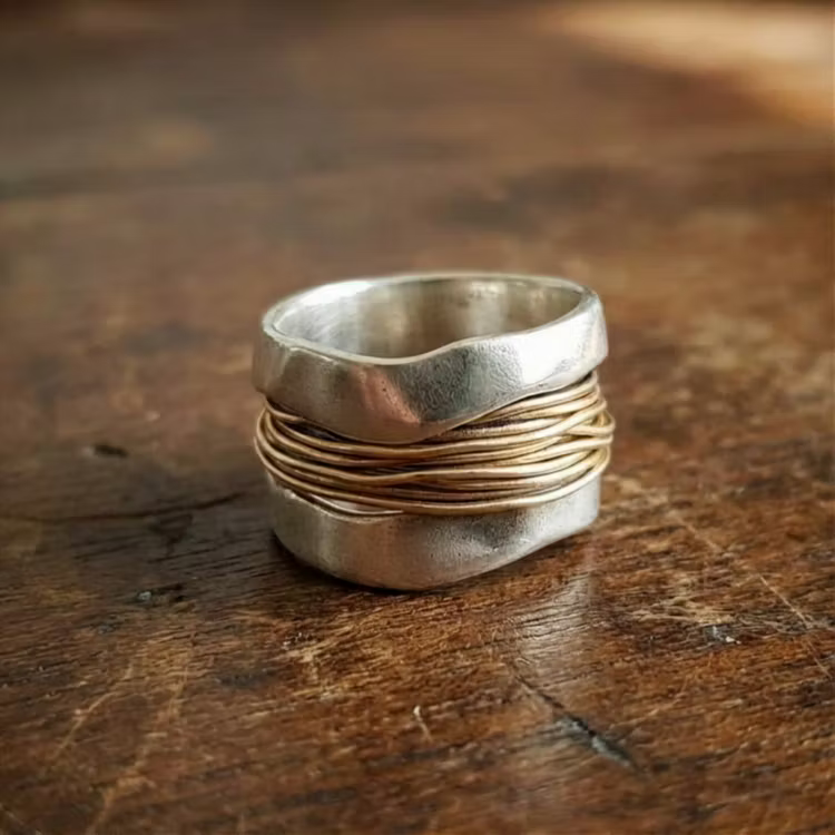 Aoaome Silver Golden Threads Rings