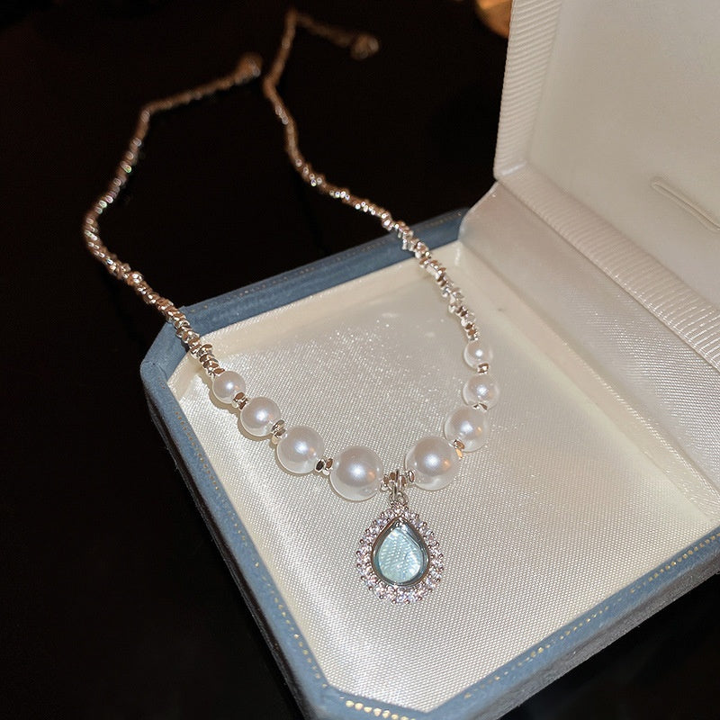Aoaome Silver Pearl Zircon Water Droplet Necklaces