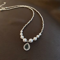 Aoaome Silver Pearl Zircon Water Droplet Necklaces