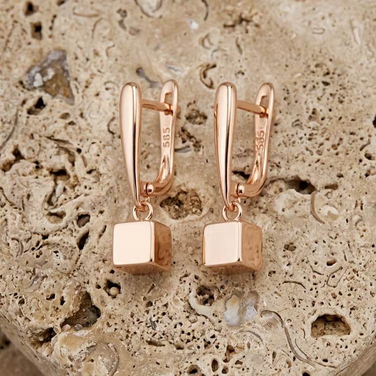 Aoaome Simple Square Drop Rose Gold Hoop Earrings