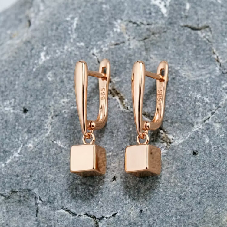 Aoaome Simple Square Drop Rose Gold Hoop Earrings