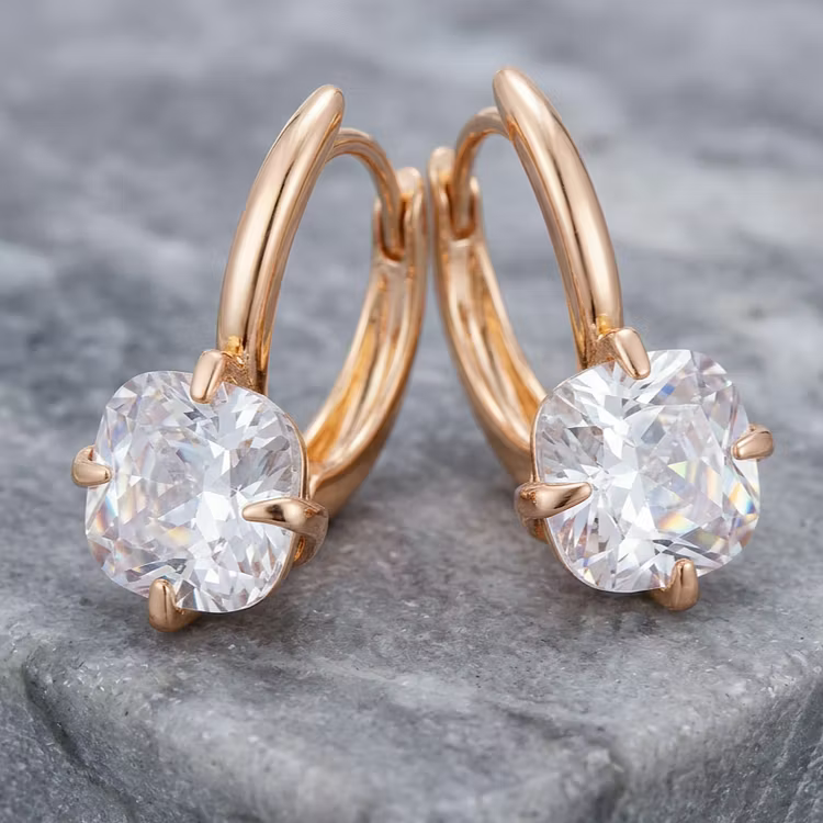 Aoaome Single Stone Dainty Rose Gold Huggie Earrings