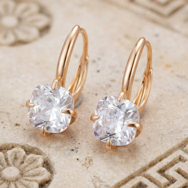Aoaome Single Stone Dainty Rose Gold Huggie Earrings