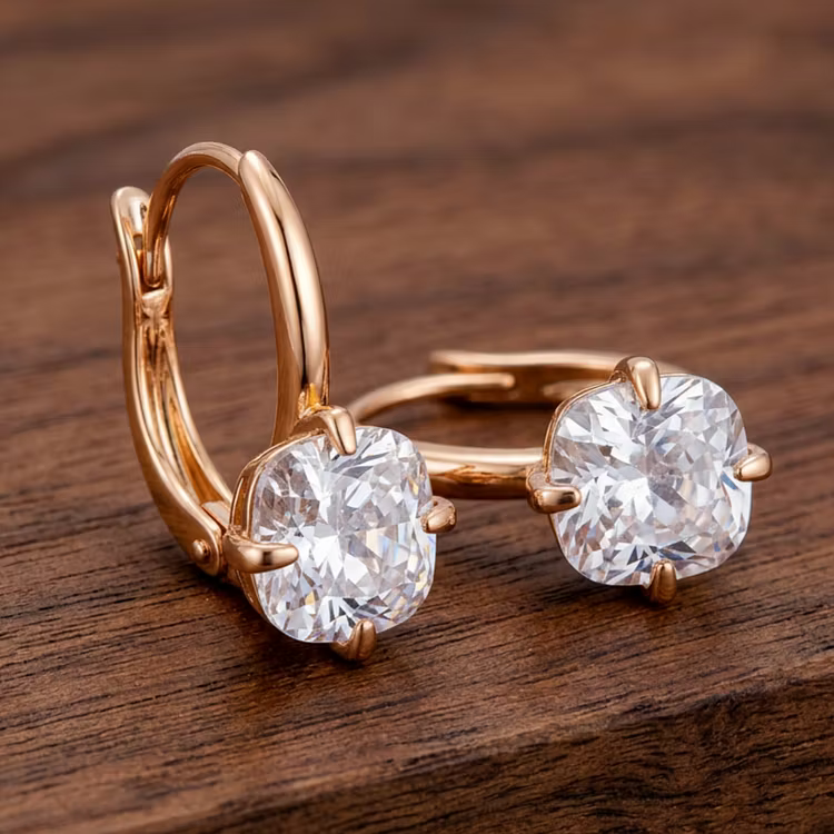 Aoaome Single Stone Dainty Rose Gold Huggie Earrings