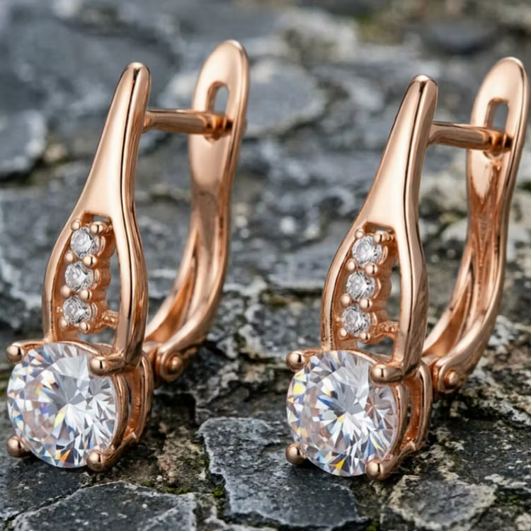 Aoaome Sleek Twist Design Single Stone Hoop Earrings