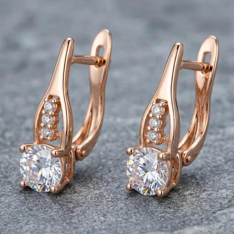 Aoaome Sleek Twist Design Single Stone Hoop Earrings