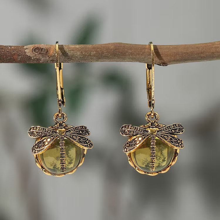 Aoaome Spherical Dragonfly in Antique Silver Earrings