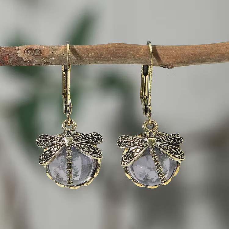Aoaome Spherical Dragonfly in Antique Silver Earrings
