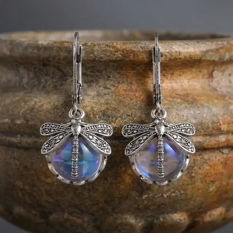 Aoaome Spherical Dragonfly in Antique Silver Earrings