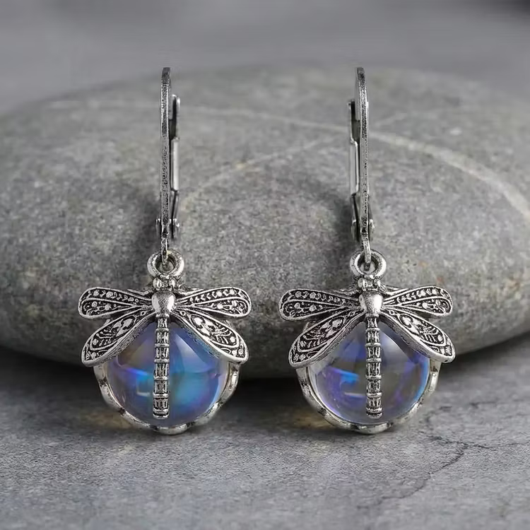 Aoaome Spherical Dragonfly in Antique Silver Earrings