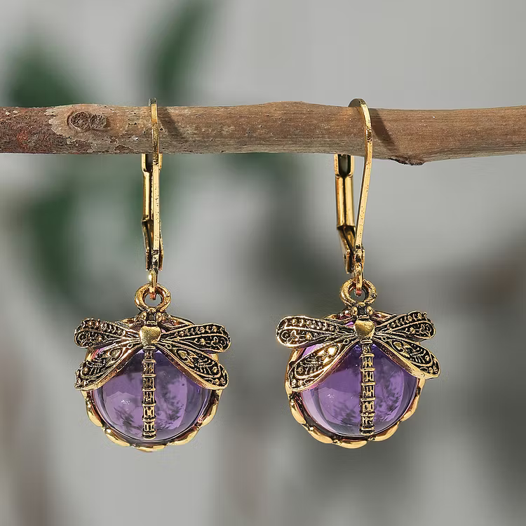 Aoaome Spherical Dragonfly in Antique Silver Earrings