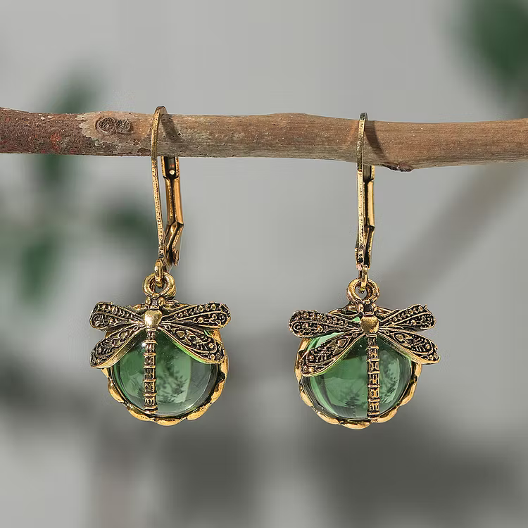 Aoaome Spherical Dragonfly in Antique Silver Earrings