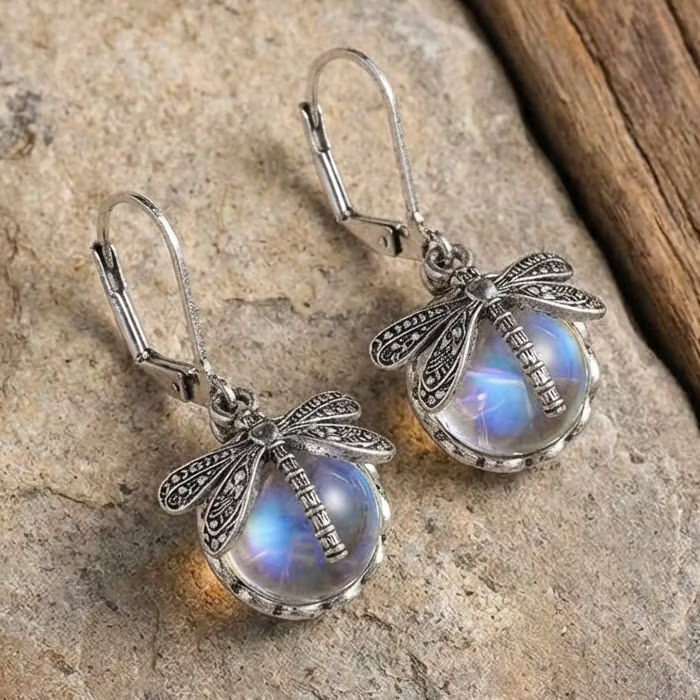 Aoaome Spherical Dragonfly in Antique Silver Earrings
