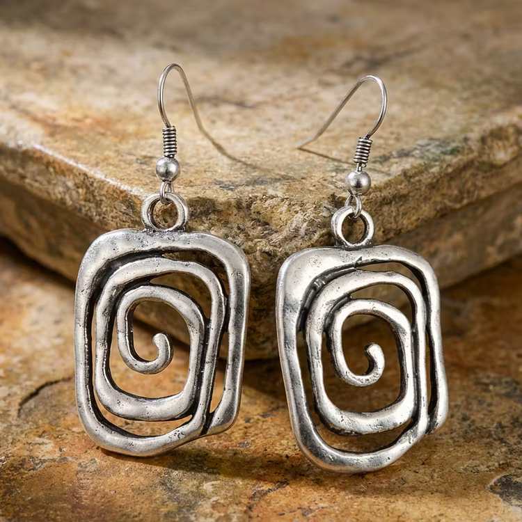 Aoaome Spiral Boho Silver Earrings