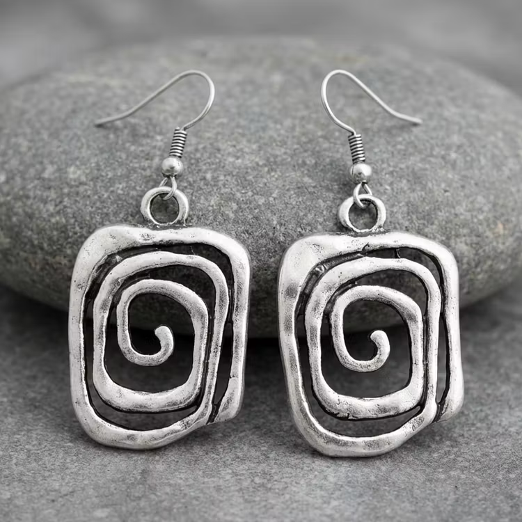 Aoaome Spiral Boho Silver Earrings