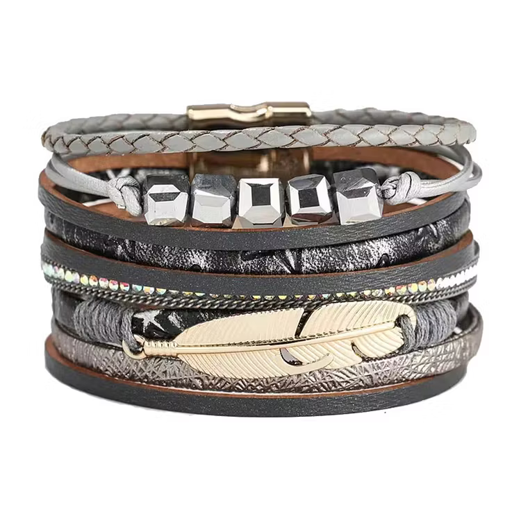 Aoaome Square Crystal Bead String Leather Bracelets