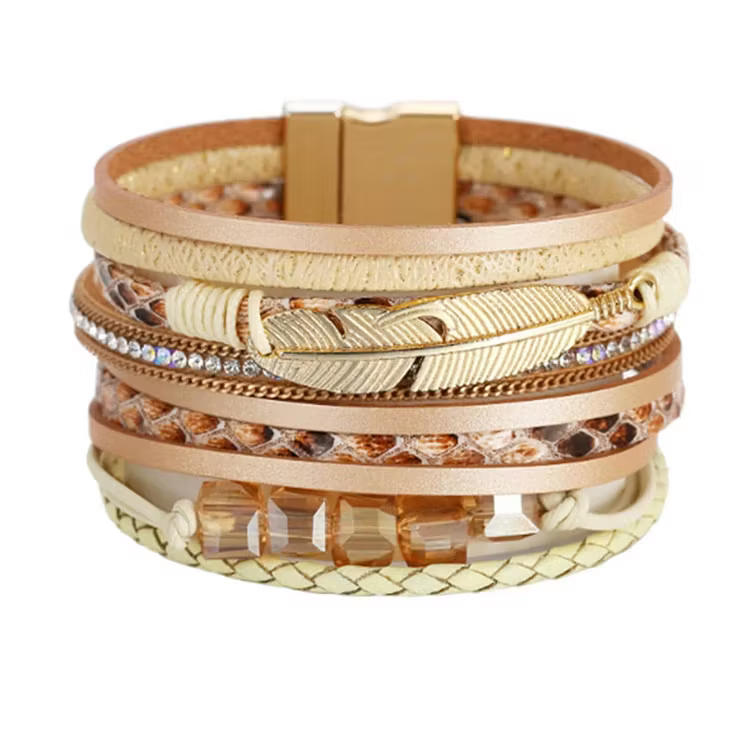 Aoaome Square Crystal Bead String Leather Bracelets