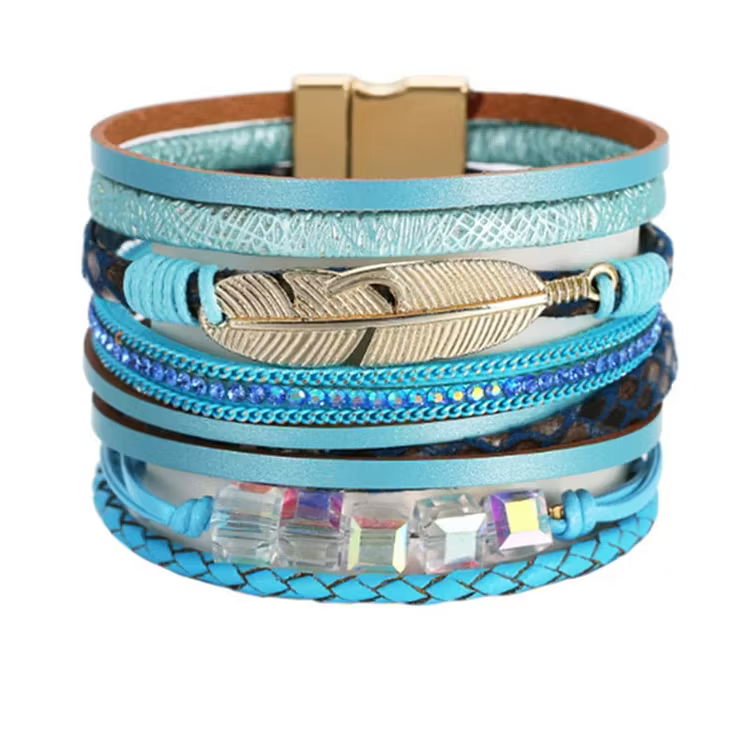 Aoaome Square Crystal Bead String Leather Bracelets