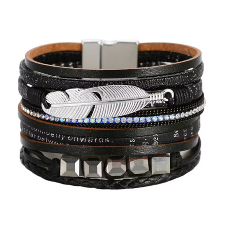 Aoaome Square Crystal Bead String Leather Bracelets