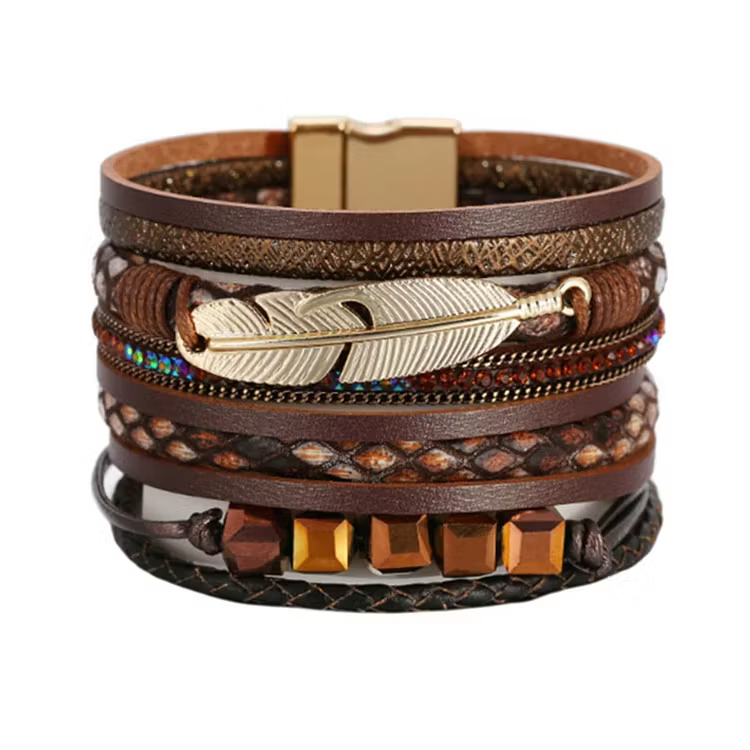 Aoaome Square Crystal Bead String Leather Bracelets