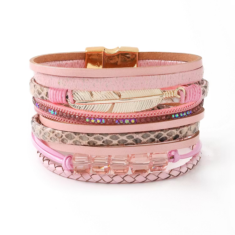 Aoaome Square Crystal Bead String Leather Bracelets