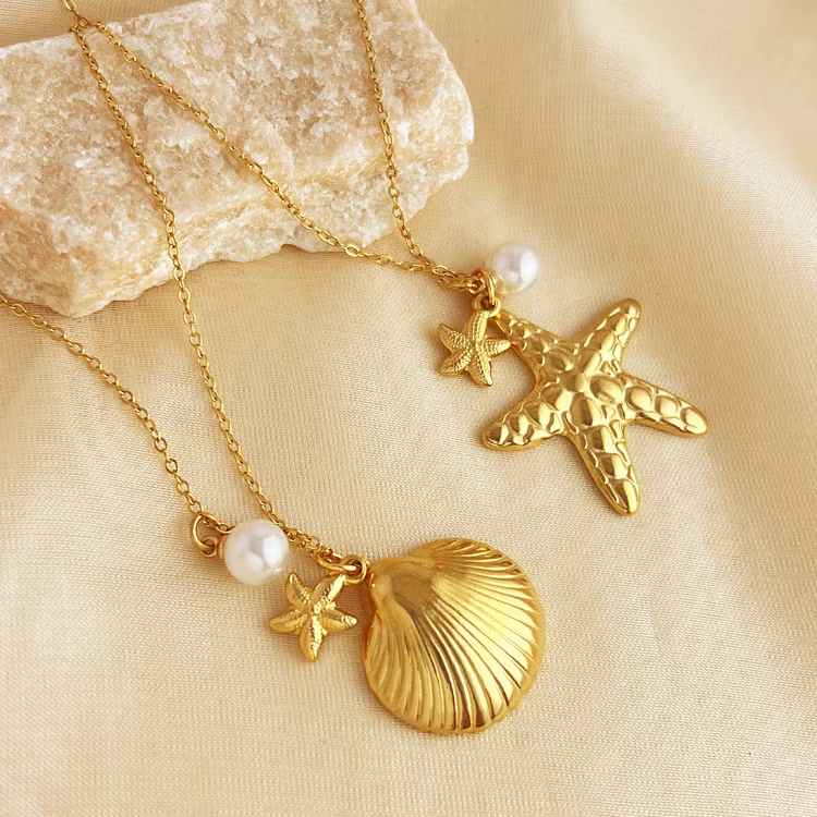 Aoaome Starfish Shell Collarbone Chain Pendant Necklaces