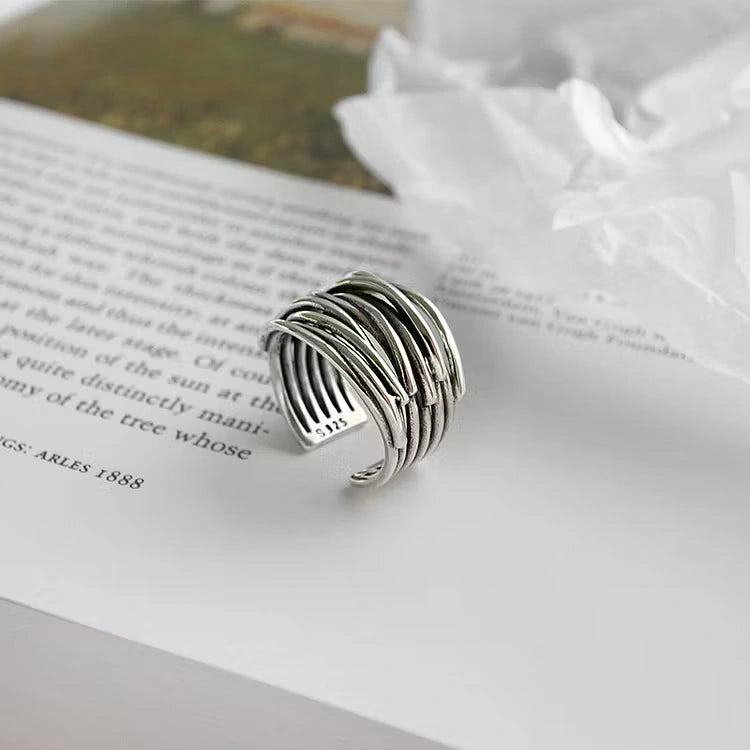Aoaome Sterling Silver Adjustable Layered Rings