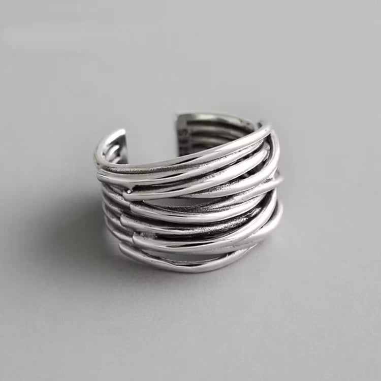 Aoaome Sterling Silver Adjustable Layered Rings