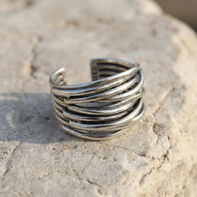 Aoaome Sterling Silver Adjustable Layered Rings
