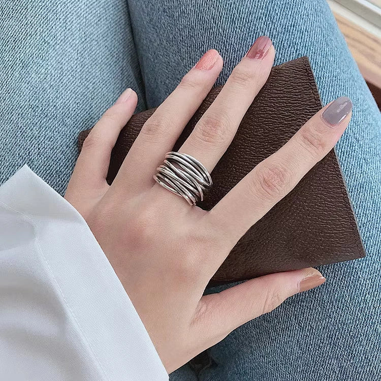 Aoaome Sterling Silver Adjustable Layered Rings