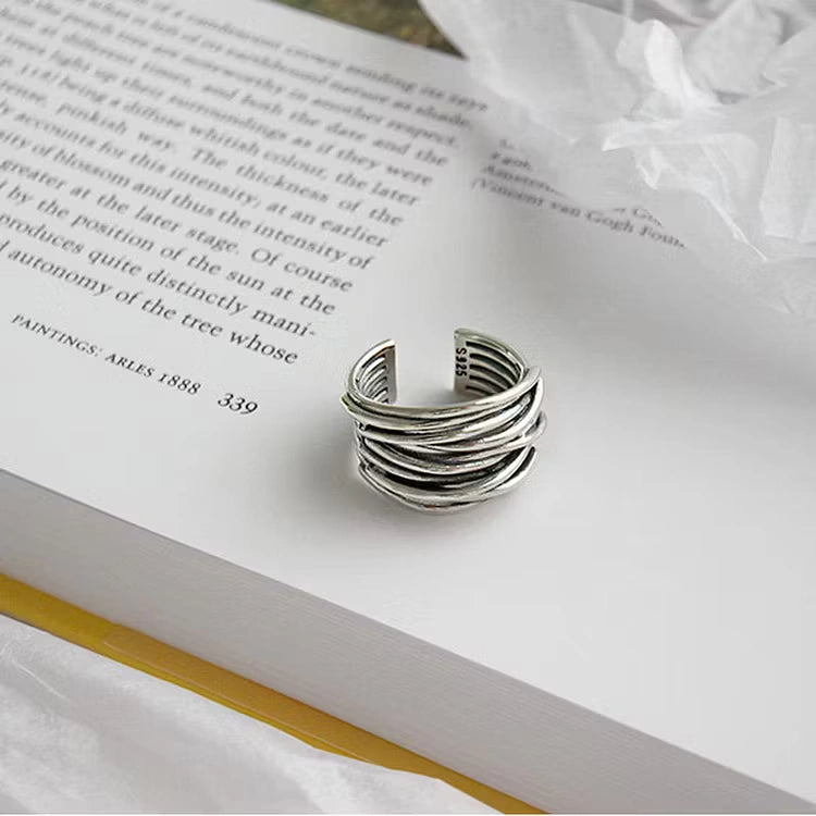 Aoaome Sterling Silver Adjustable Layered Rings