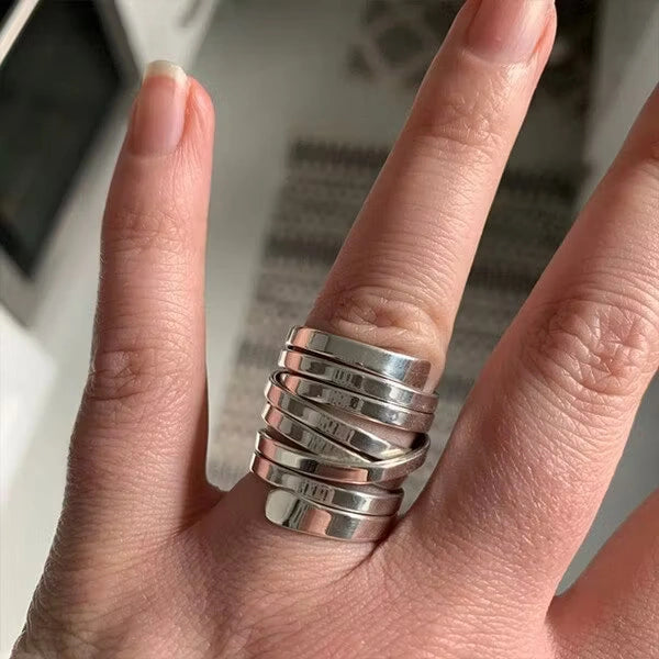 Aoaome Sterling Silver Wrap Statement Rings