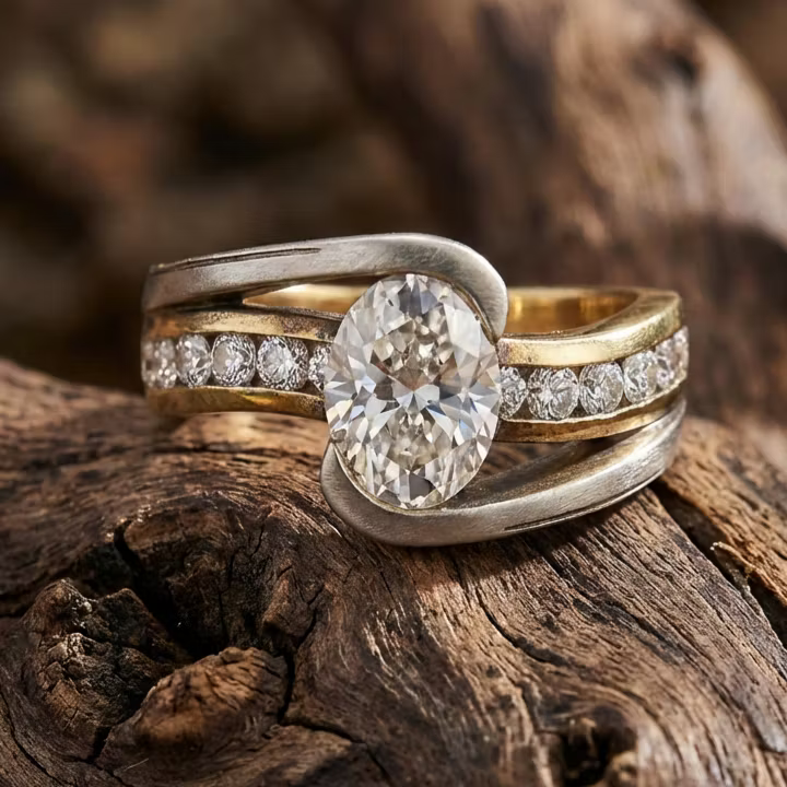 Aoaome Two Tone Inlaid Goose Egg Shaped Zircon Rings