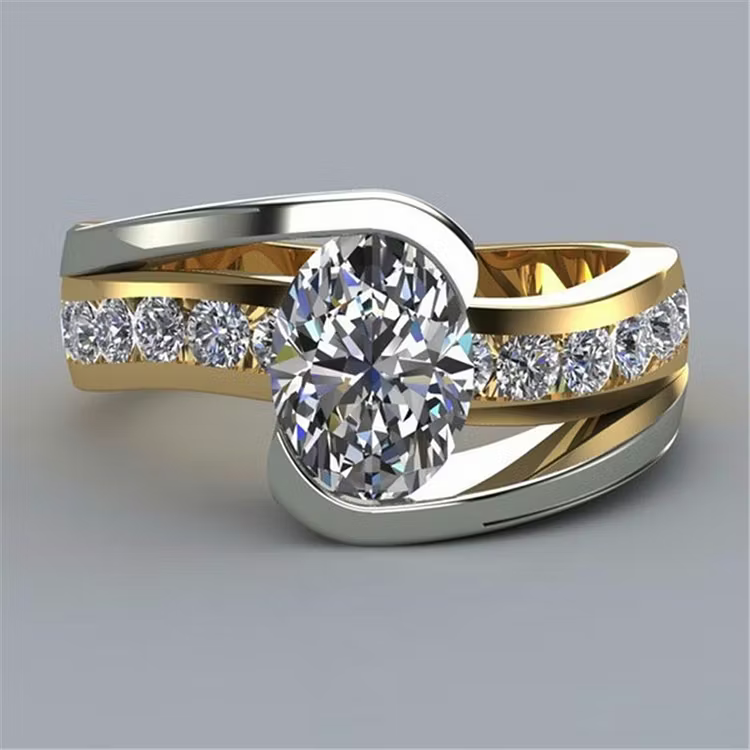 Aoaome Two Tone Inlaid Goose Egg Shaped Zircon Rings