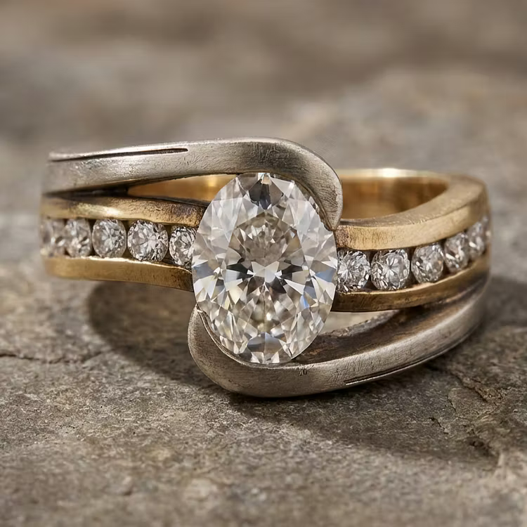 Aoaome Two Tone Inlaid Goose Egg Shaped Zircon Rings